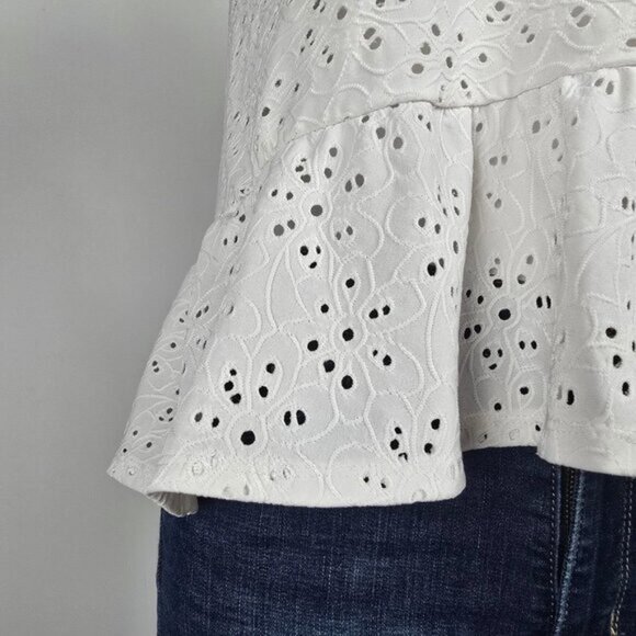 Nanette Lepore White Eyelet Peplum Top Size M - Picture 4 of 6